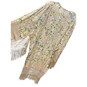 Maya Matazaro Boutique Pale Yellow Silk Floral Opera Coat Kimono